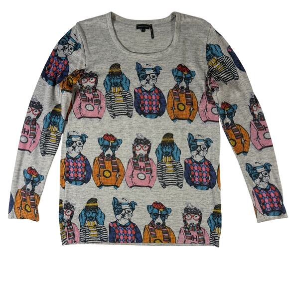 Tricotto Sweater Women’s Small Dog Print Rhinestone Pullover Whimsical Top - Picture 1 of 7